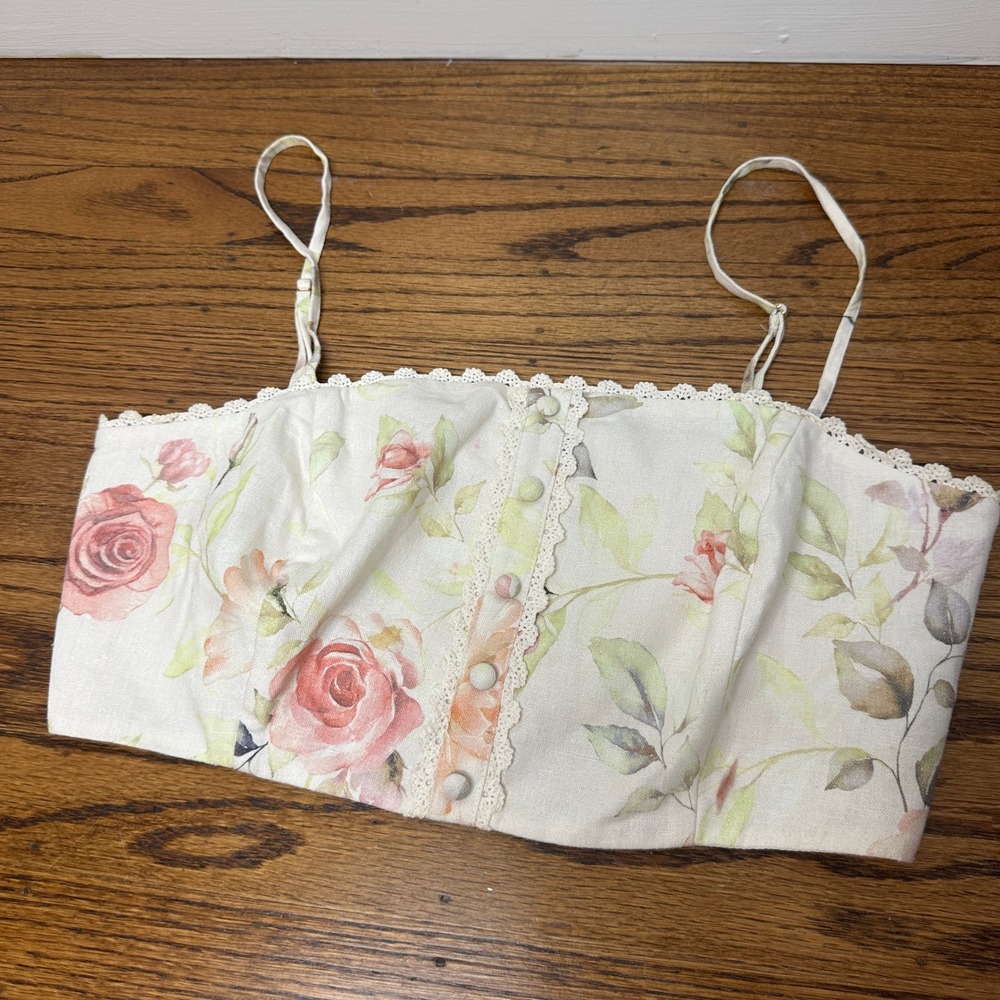 Caroline Constas Floral Linen Blend Crochet Belted Set Crop Top & Shorts Small - Picture 4 of 10